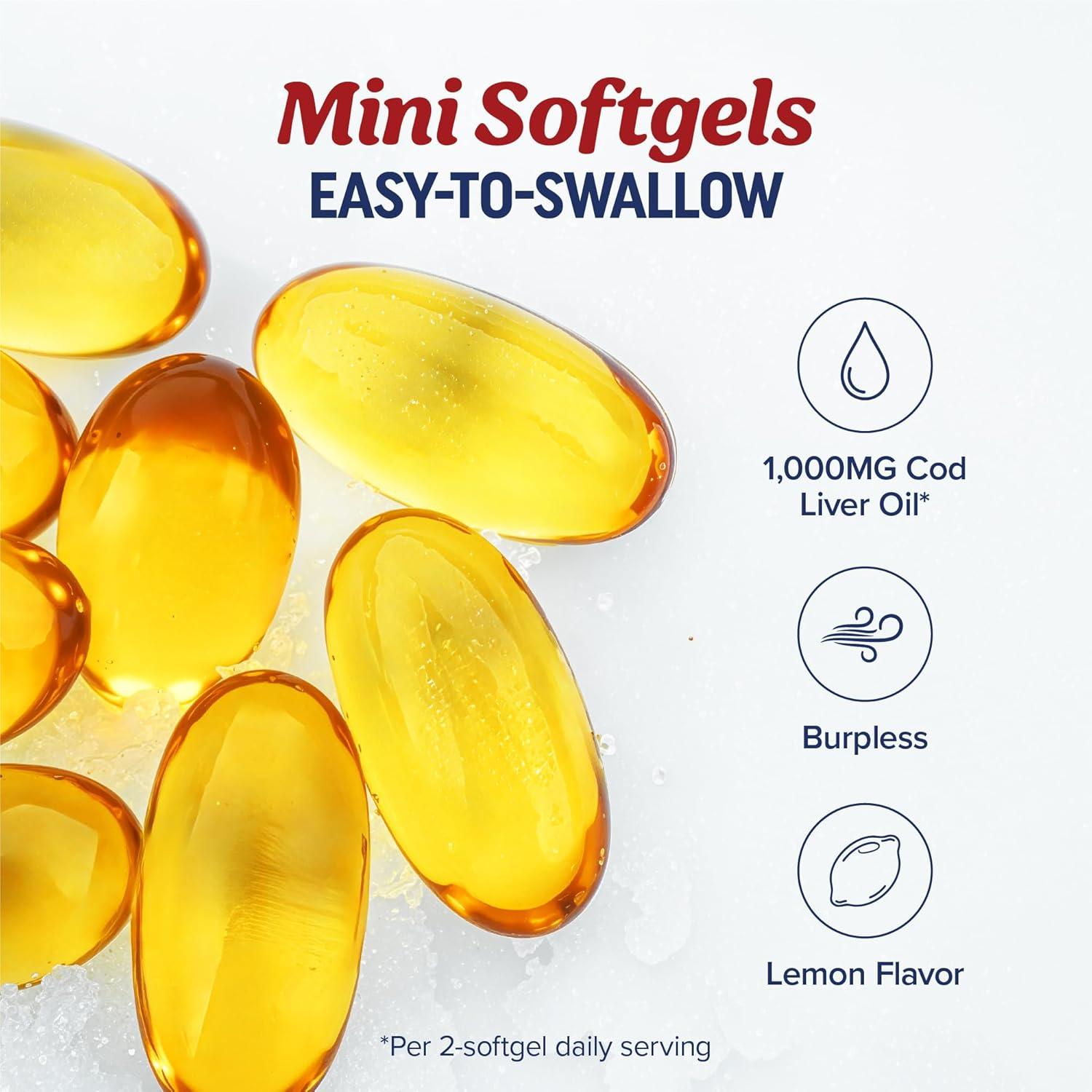 image:imageCod Liver Oil Softgels 1000MG Omega 3 Vitamin A amp D3 Wild Caught Cod Liver Oil Icelandic Sourced amp Molecularly Distilled EPA DHA Omega 3 Supplement for Bone amp Immune Health 60 Ct