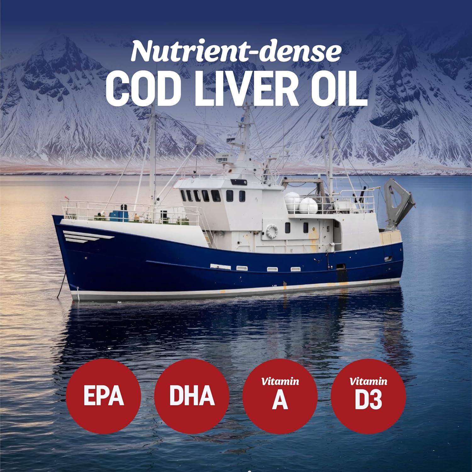 image:imageCod Liver Oil Softgels 1000MG Omega 3 Vitamin A amp D3 Wild Caught Cod Liver Oil Icelandic Sourced amp Molecularly Distilled EPA DHA Omega 3 Supplement for Bone amp Immune Health 60 Ct