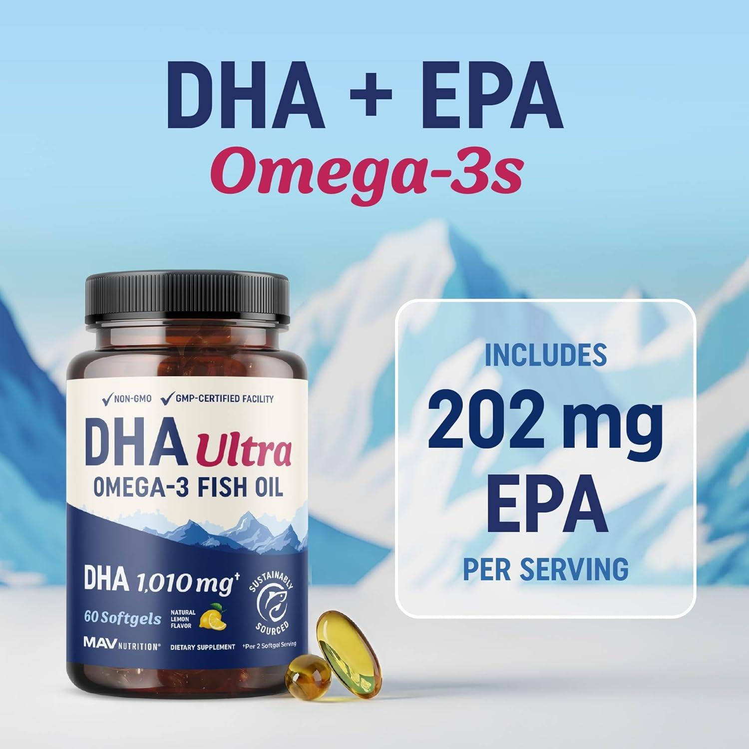 image:imageDHA Ultra 1010MG Brain amp Cognitive Health Support Omega 3 Fish Oil 1414MG Total Omega3s High Strength DHA Supplements ThirdParty Tested Sustainably Sourced GlutenFree 60 Ct