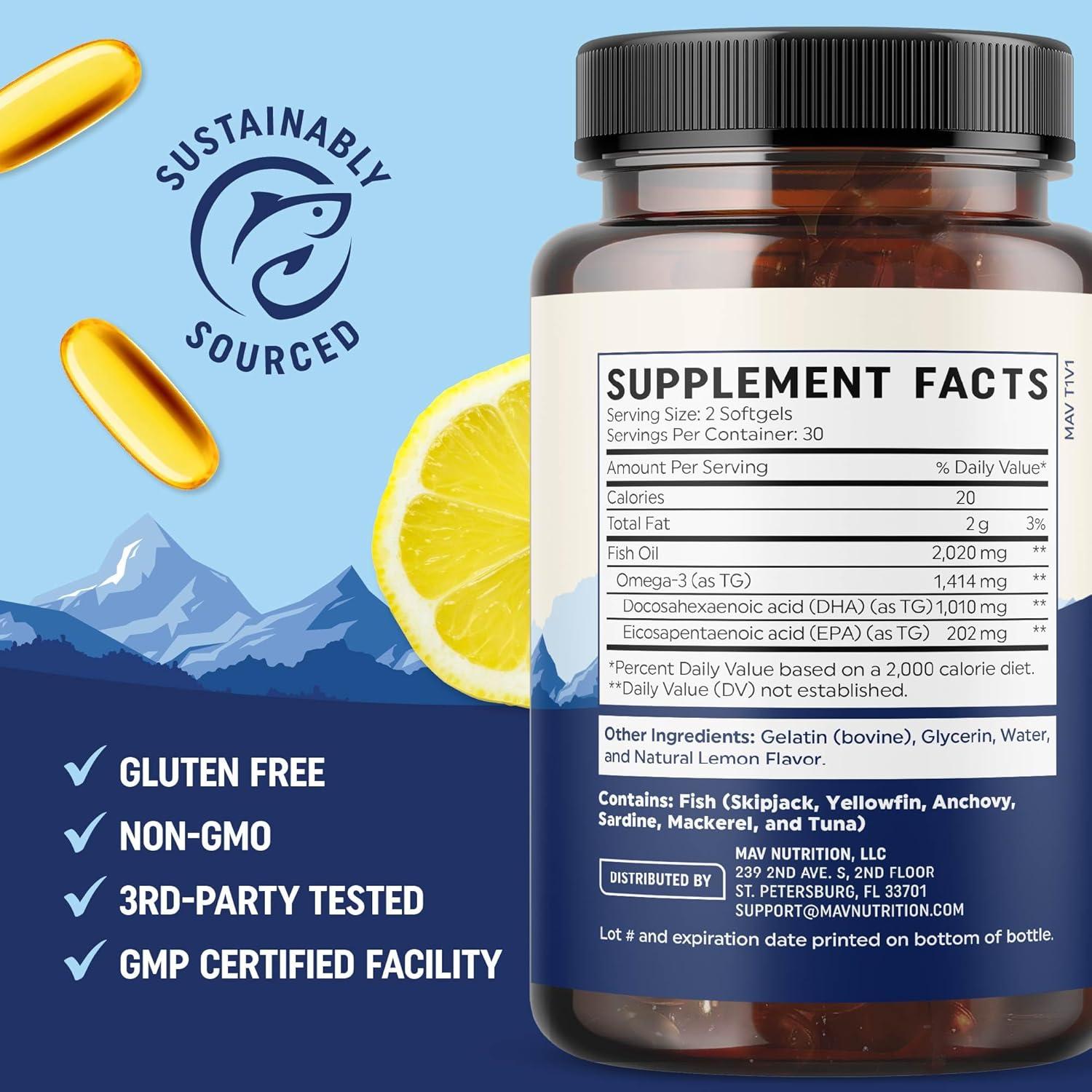 image:imageDHA Ultra 1010MG Brain amp Cognitive Health Support Omega 3 Fish Oil 1414MG Total Omega3s High Strength DHA Supplements ThirdParty Tested Sustainably Sourced GlutenFree 60 Ct