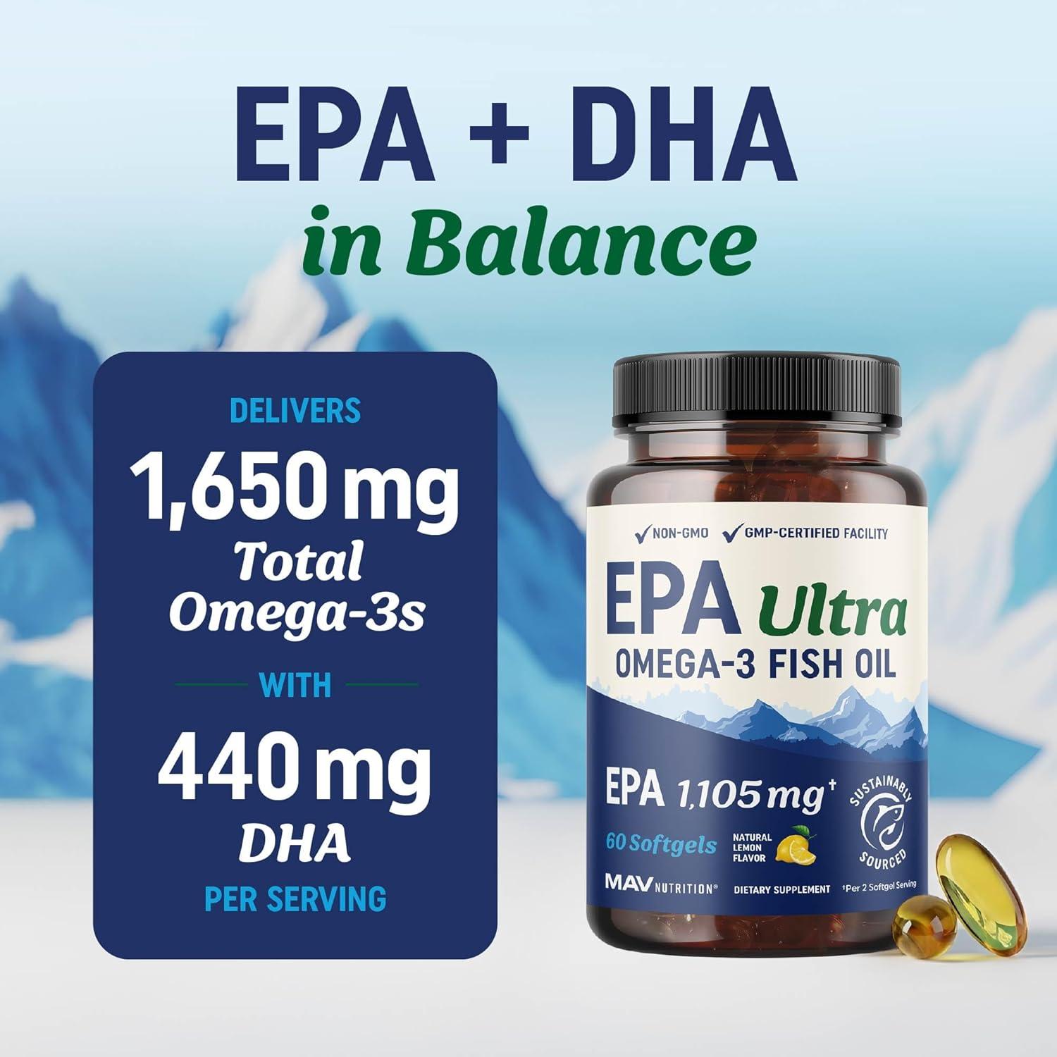 image:imageEPA Ultra 1105MG Heart Health amp Cellular Function Support Omega 3 Fish Oil 1650MG Total Omega3 Fatty Acids High Strength EPA Supplement Sustainably Sourced amp GlutenFree 60 Ct