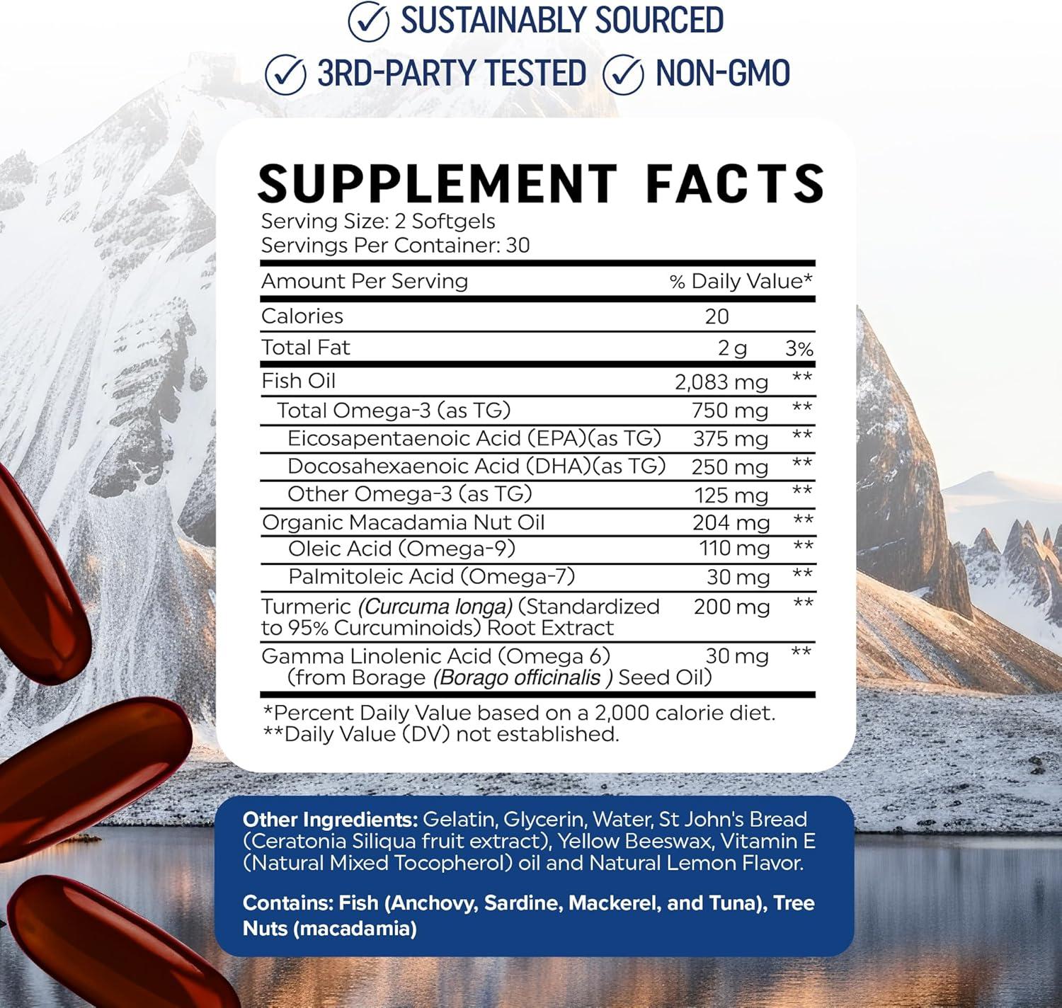 image:imageOmega 3 6 9 Turmeric Curcumin Supplement EPA amp DHA Fish Oil Turmeric Curcuma Mobility Cognitive amp Heart Health Support Triple Omega with Curcumin Supplements NonGMO 60 Softgels