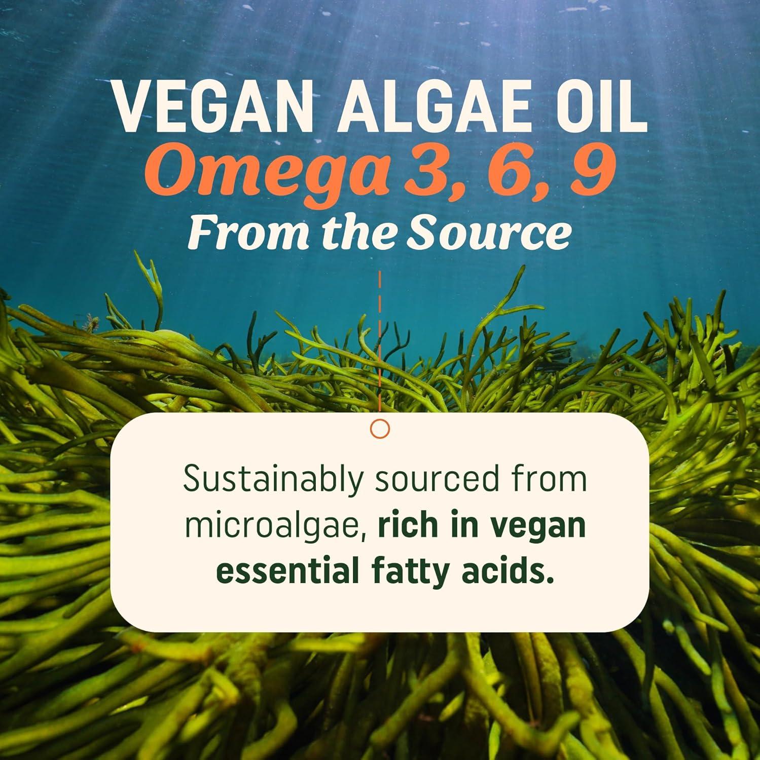 image:imageVegan Omega 3 6 9 Algae Oil Plant Based DHA EPA Sustainably Sourced No Carrageenan Heart Brain amp Eye Health Support Fish Oil Alternative Omega 3 Fatty Acid Supplements 120 Softgels120 Count Pack of 1