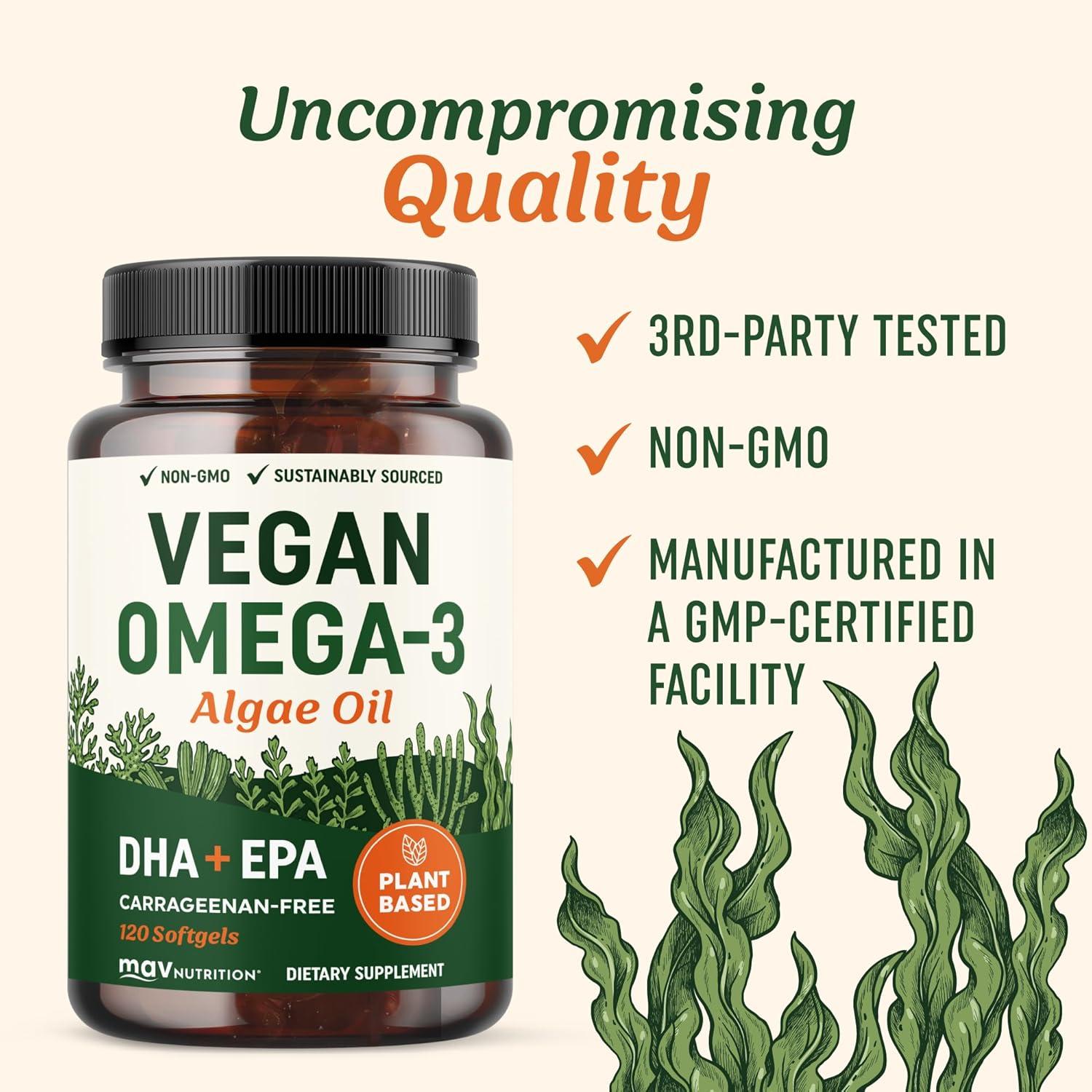 image:imageVegan Omega 3 6 9 Algae Oil Plant Based DHA EPA Sustainably Sourced No Carrageenan Heart Brain amp Eye Health Support Fish Oil Alternative Omega 3 Fatty Acid Supplements 120 Softgels120 Count Pack of 1