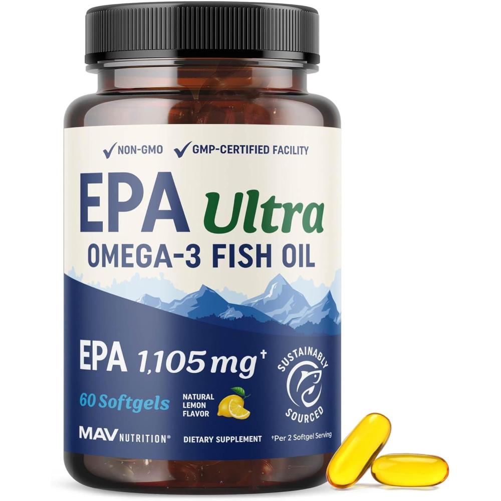 image:imageEPA Ultra 1105MG Heart Health amp Cellular Function Support Omega 3 Fish Oil 1650MG Total Omega3 Fatty Acids High Strength EPA Supplement Sustainably Sourced amp GlutenFree 60 Ct