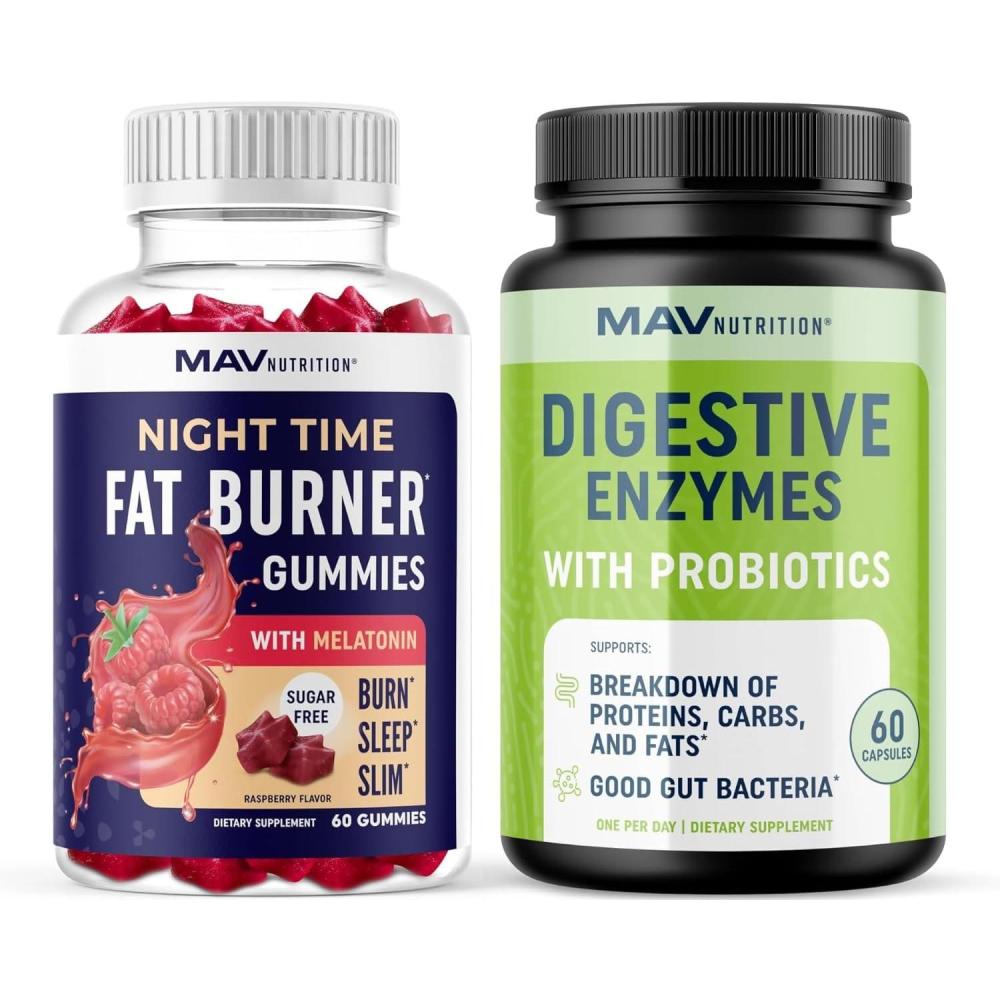 image:imageMAV NUTRITION Night Time Fat Burner Gummies and Digestive Enzymes Capsules Night Time Fat Burning Gummies with Zero Sugar Plus Digestive Enzymes 400MG with Probiotics for Digestive Health