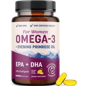 image:imageFish Oil Omega 3 Supplements for Women  DHA  EPA  Heart Health Hormone Balance Skin amp Wellness Support  600MG Omega3  800MG Evening Primrose Oil  Omega 3 Supplement for Women  120 Ct