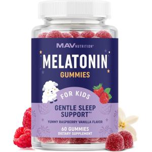 image:imageKids Melatonin Gummies  Gentle Sleep Support with Melatonin 1 mg amp Herbal Blend  NonHabit Forming Kids Sleep Gummies for Ages 4  Raspberry Vanilla Flavor  Vegan GlutenFree amp NonGMO  60 Ct
