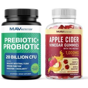 image:imageMAV NUTRITION Apple Cider Vinegar Gummies and Probiotic amp Prebiotic Capsules  Gut Health Bundle for Beauty Detox and Digestive Health Support  Comprehensive Digestive Wellness with ACV amp Prebiotics