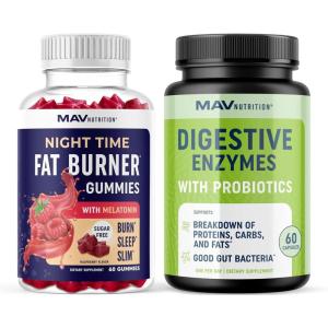 image:imageMAV NUTRITION Night Time Fat Burner Gummies and Digestive Enzymes Capsules  Night Time Fat Burning Gummies with Zero Sugar Plus Digestive Enzymes 400MG with Probiotics for Digestive Health