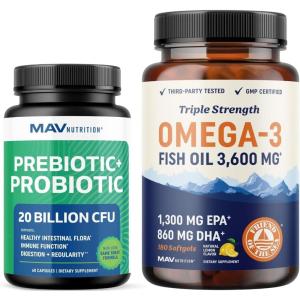 image:imageOmega 3 Fish Oil and Probiotic Capsules  Triple Strength EPA amp DHA Omega 3 Burpless Softgels Plus Probiotic amp Prebiotic Capsules for Gut Health amp Immune Support  60 Servings Each