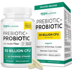image:imagePrebiotics and Probiotics  50 Billion CFU 16 Probiotic Strains amp Inulin Prebiotic Fiber  Delayed Release Capsules  Gut Health Support  Prebiotics and Probiotics for Women amp Men  NonGMO  60 CtPrePro Capsules