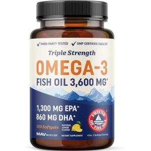image:imageTriple Strength Omega 3 Fish Oil 3600 mg  EPA amp DHA  Over 2100mg Omega3 Fatty Acids  1300mg EPA  860mg DHA  Best Essential Fatty Acids  Premium Wild Caught amp Burpless Fish Oil  180 Ct120 Count Pack of 1