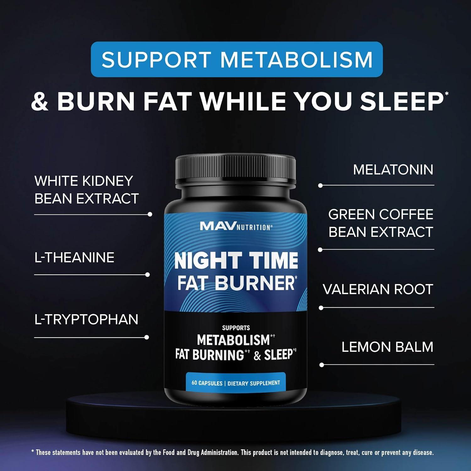 image:imageNight Time Fat Burner for Weight Loss Support amp Sleep Aid Appetite Suppressant Carb Blocker Nighttime Metabolism Booster for Stomach Fat Burner amp Night Shred with Melatonin NonGMO Vegan 60ct60 Count Pack of 1