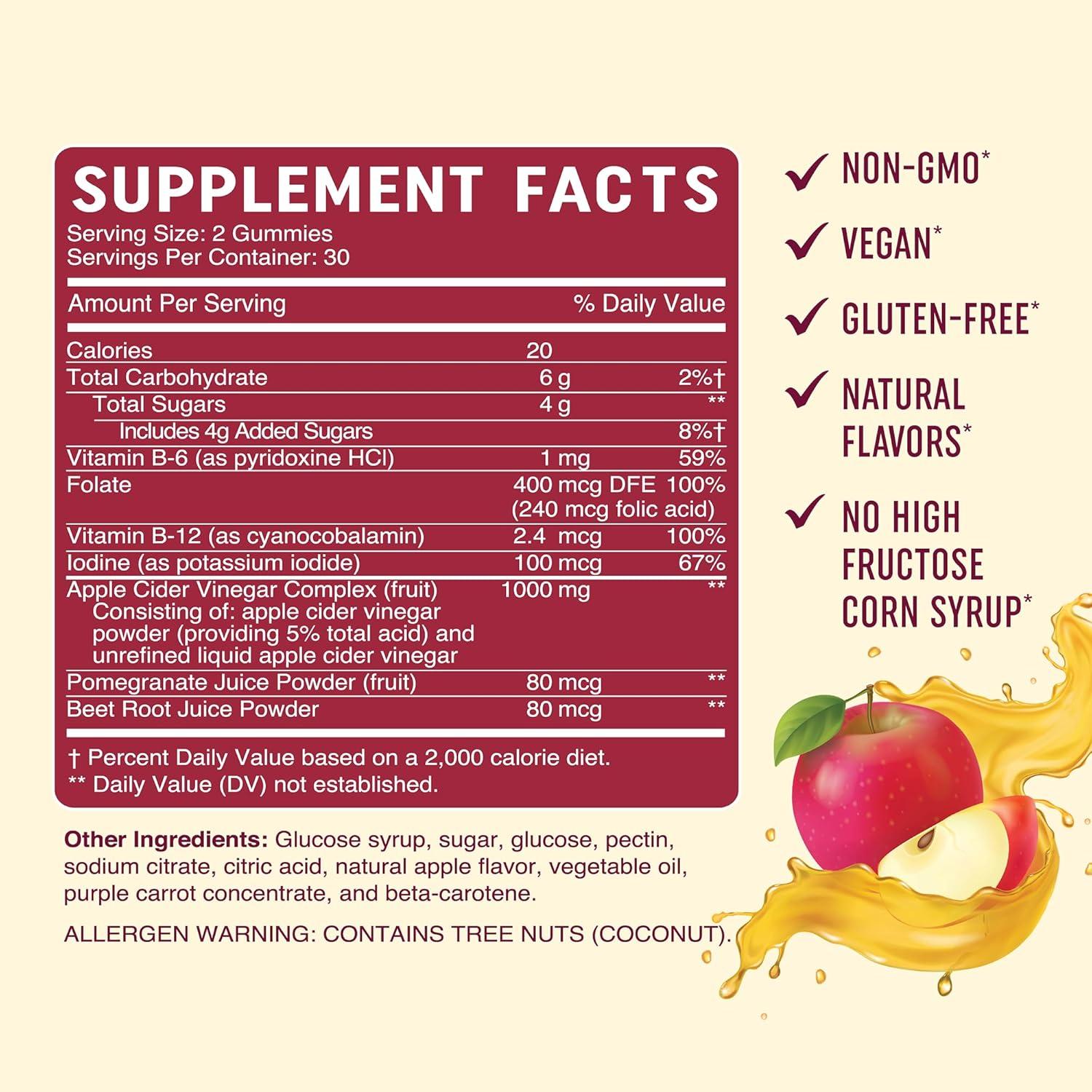 image:imageOrganic Apple Cider Vinegar Gummies for Digestion Detox amp Healthy Immune Function Support 1000MG ACV Per Serving With The Mother Vitamin B6 B12 amp Folate Vegan GlutenFree 60 Gummies