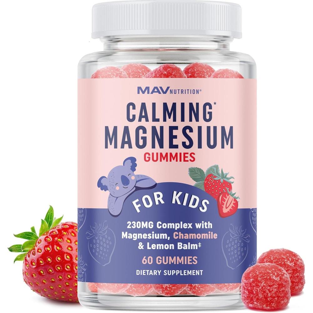 image:imageMagnesium Calming Gummies for Children Strawberry Relaxation amp Natural WakeSleep Cycles Relaxing Magnesium for Kids with Chamomile amp Lemon Balm NonGMO GlutenFree Calm Gummies 60ctStrawberry