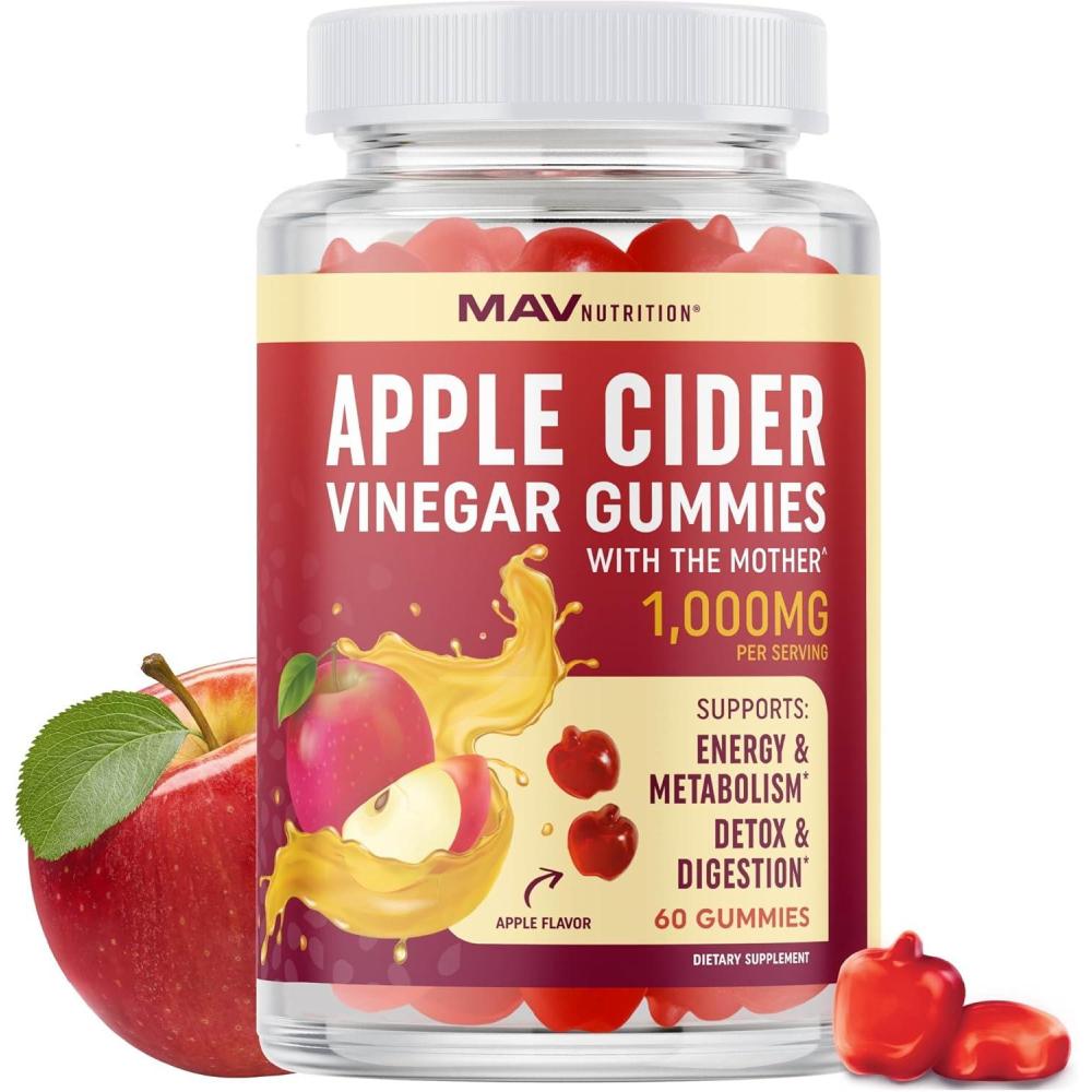image:imageOrganic Apple Cider Vinegar Gummies for Digestion Detox amp Healthy Immune Function Support 1000MG ACV Per Serving With The Mother Vitamin B6 B12 amp Folate Vegan GlutenFree 60 Gummies