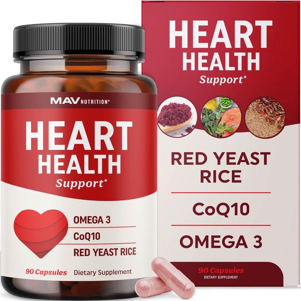image:imageRed Yeast Rice with CoQ10 Omega 3 for Healthy Cholesterol Support 1200mg Heart Health Support Red Yeast Rice 1200 mg Capsules NonGMO GlutenFree Heart Health Supplements 90 Ct