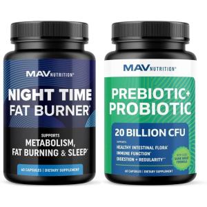 image:imageMAV NUTRITION Night Time Fat Burner Capsules and Probiotic amp Prebiotic Capsules  Overnight Metabolism Booster for Stomach Fat Burning Gut Health Support  Comprehensive Digestive Wellness